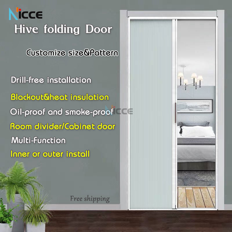 customize household multifunctional honeycomb door aluminum alloy frame woven fabric door page folding sliding door no punching bathroom waterproof and moisture-proof door patio non-woven fabric blackout curtain