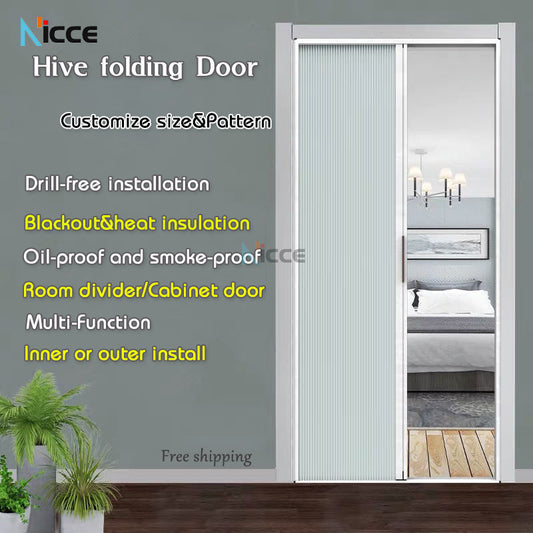 customize household multifunctional honeycomb door aluminum alloy frame woven fabric door page folding sliding door no punching bathroom waterproof and moisture-proof door patio non-woven fabric blackout curtain