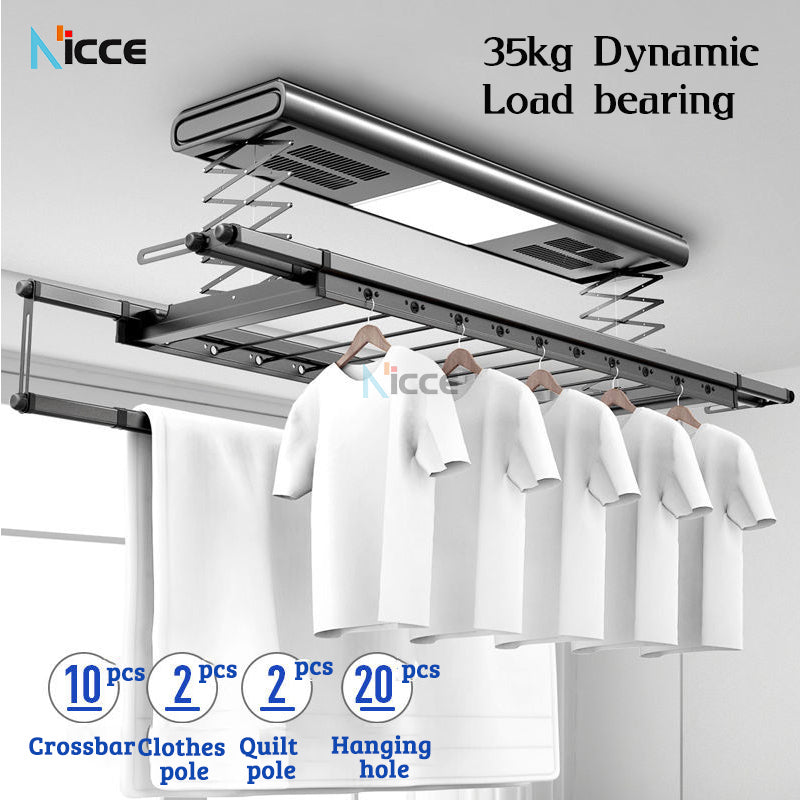 Home smart dry pole retractable aluminum alloy can be hot and cold air-dried ultraviolet disinfection hanging drying rack balcony with lights indoor drying shelf