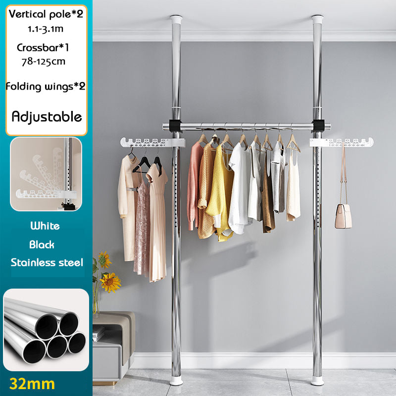 Home multi-functional wardrobe without punching top-to-bottom clothes rack simple floor-to-ceiling folding indoor telescopic clothes-drying pole