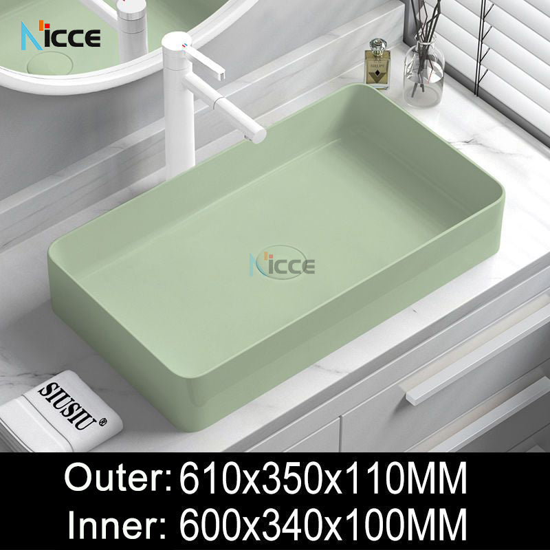 Nordic simple luxury bathroom ceramic countertop basin washing basin hotel balcony outdoor toilet art porcelain green sink