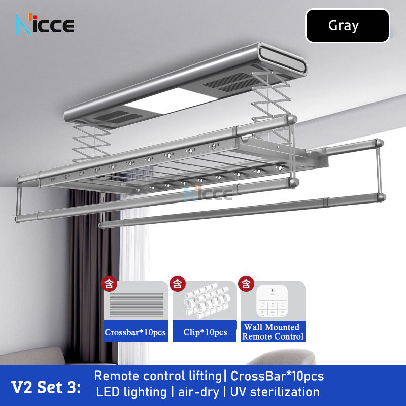 Home smart dry pole retractable aluminum alloy can be hot and cold air-dried ultraviolet disinfection hanging drying rack balcony with lights indoor drying shelf