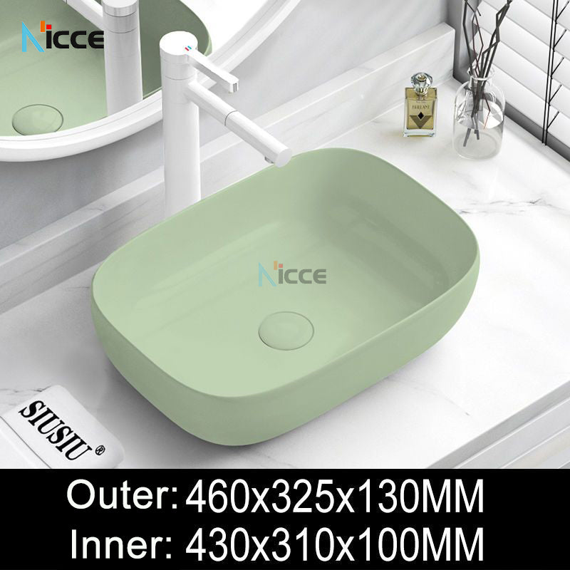 Nordic simple luxury bathroom ceramic countertop basin washing basin hotel balcony outdoor toilet art porcelain green sink